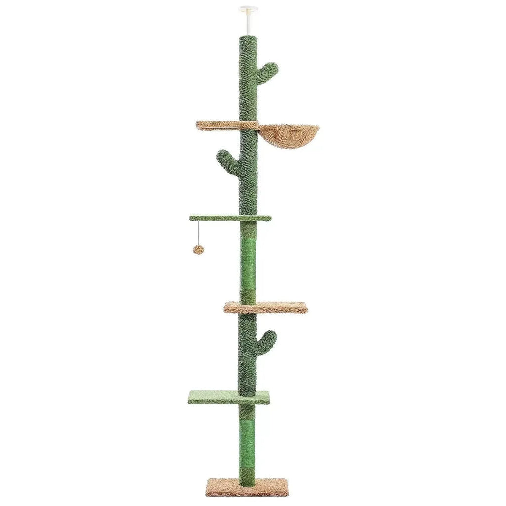 Tall solid wood cat climbing frame with integrated scratch board and hiding toy, measuring 40x25x240cm.