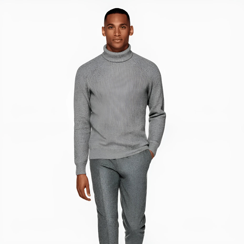Men's cashmere high-neck knitted sweater in gray, long sleeve pullover, 100% cashmere