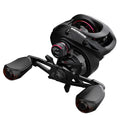 Drip wheel lure fishing reel with rocking wheel line control in left and right hand wheel versions