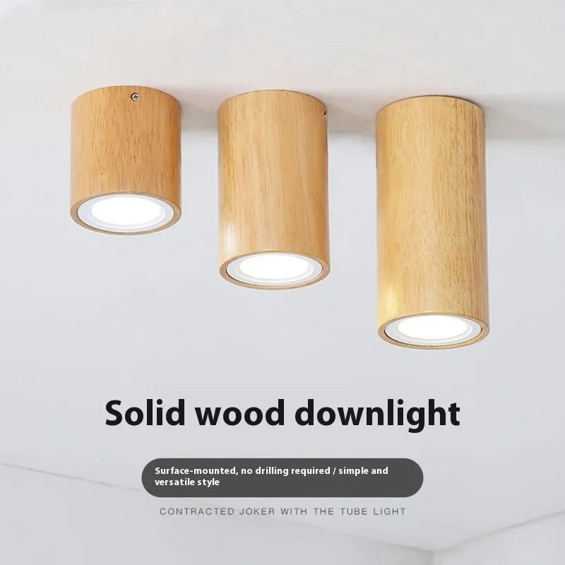 Modern solid wood surface mounted downlight for corridors in wood colour finish