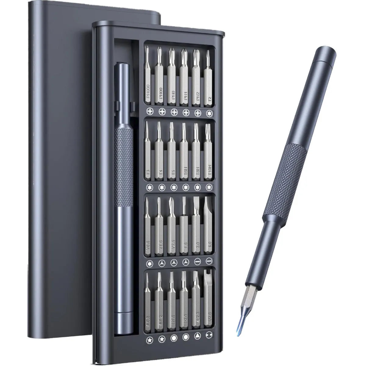 25-in-one magnetic screwdriver set with knurled handle and chrome vanadium steel bits