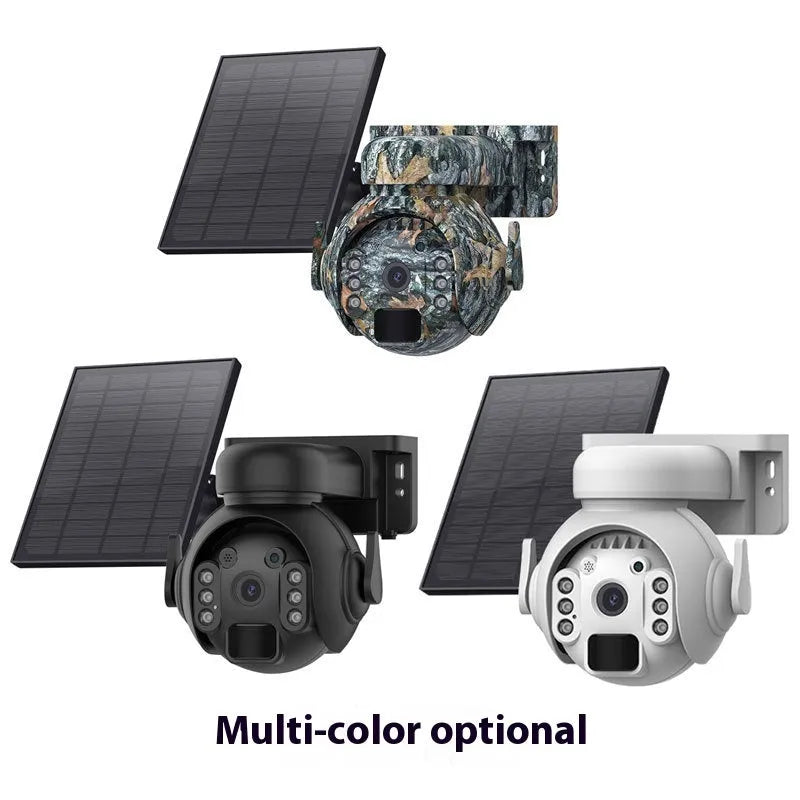 Solar security camera with 3MP resolution and night vision in white, black or camouflage finishes