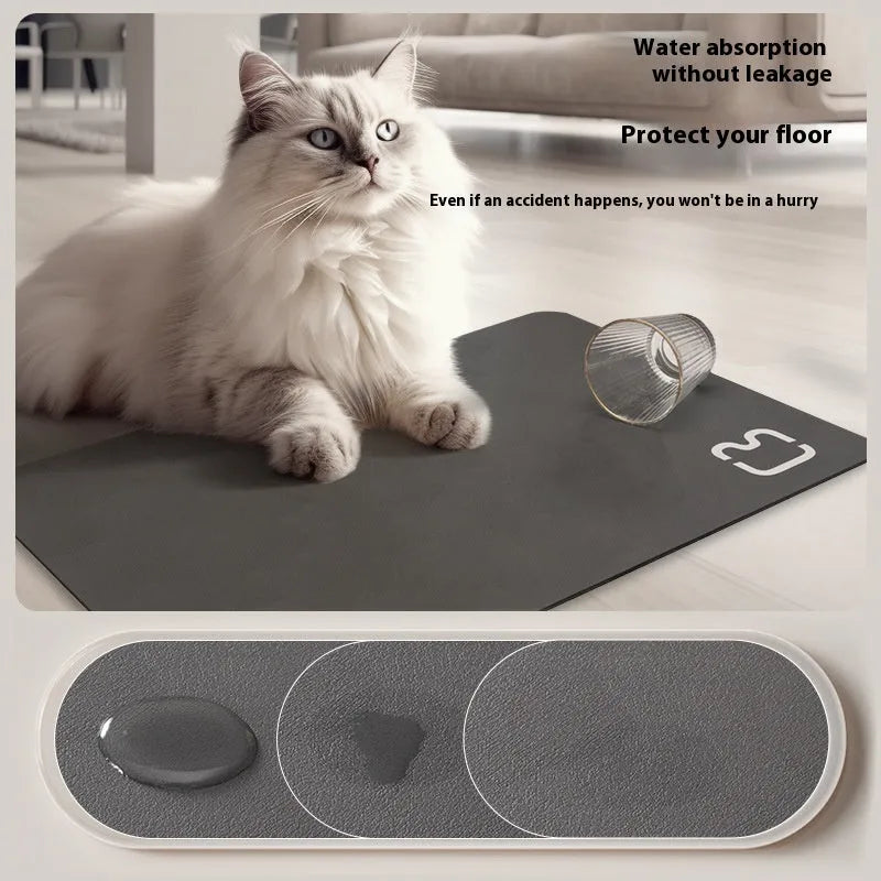 Minimalist pet feeding mat in dark gray with cat head pattern, non-slip and water-absorbing, 35x50cm