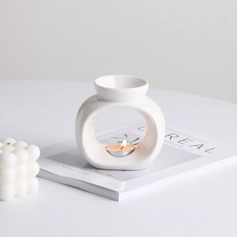 White Nordic style ceramic aromatherapy stove ornament with anti-dry burning feature