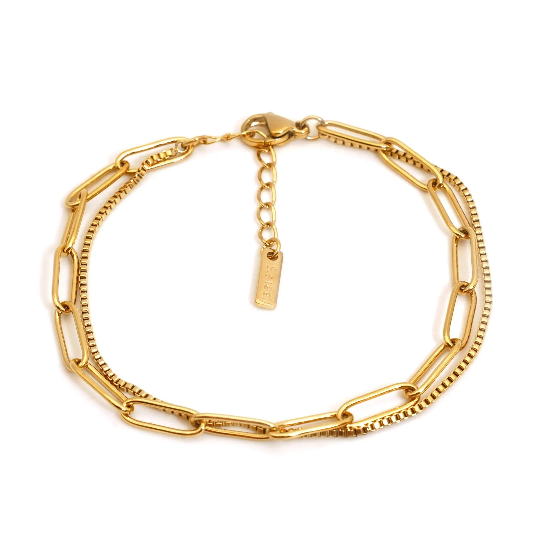 Double layer titanium steel women's bracelet with geometric design in gold or silver finish