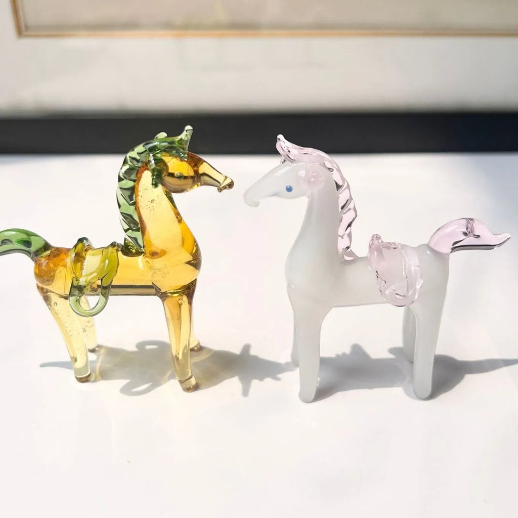 Glazed horse figurine decoration in coloured glaze with modern design for office decor