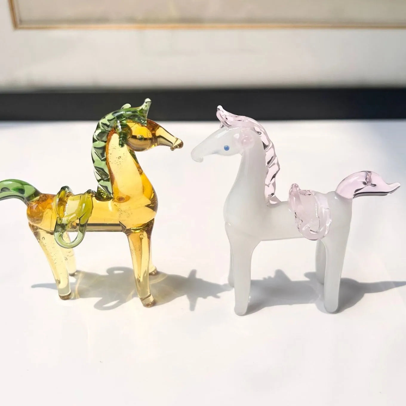 Glazed horse figurine decoration in coloured glaze with modern design for office decor