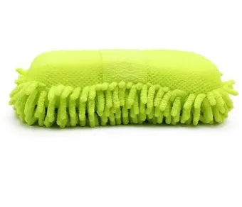Silvery green microfiber chenille car wash sponge measuring 14x25 cm with spiral wool construction