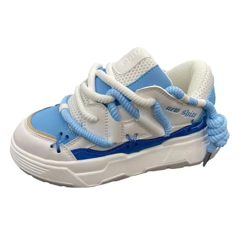 Women's grey retro chunky sneakers with thick rubber sole and lace-up front