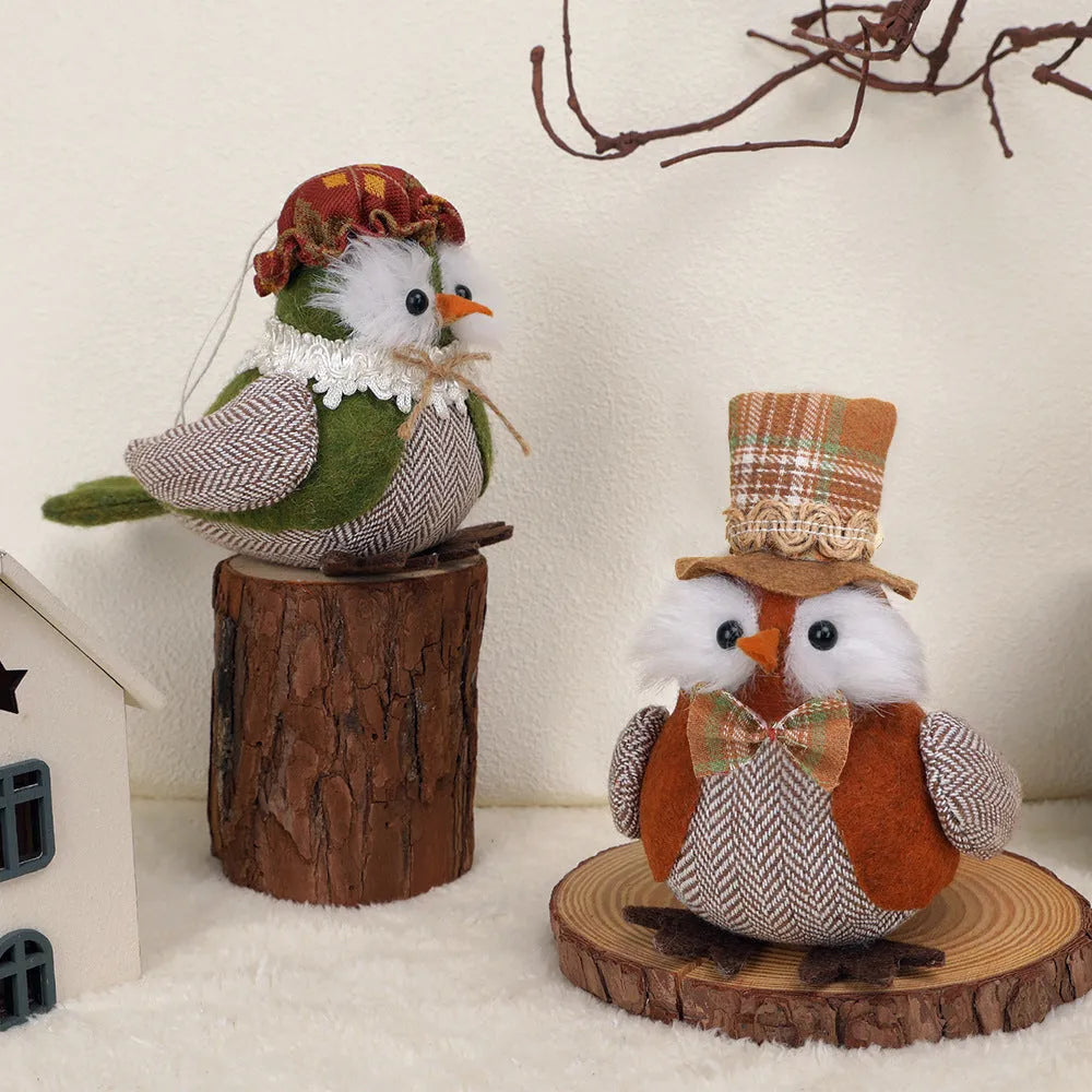 Colourful harvest bird owl pendant ornament for Thanksgiving decor in orange or green