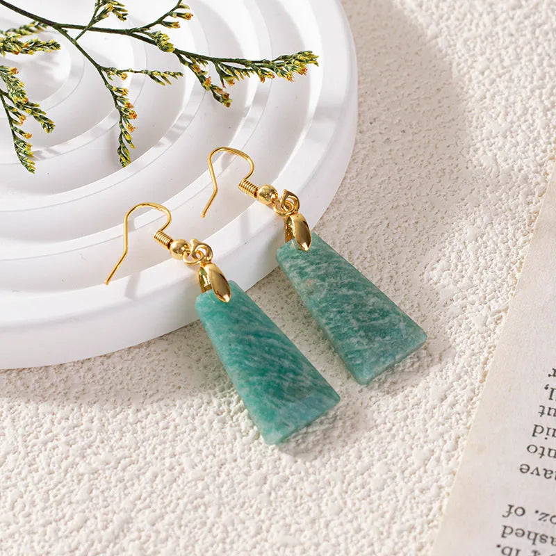 Amazonite rough stone trapezoid geometric earrings with pure natural ice material
