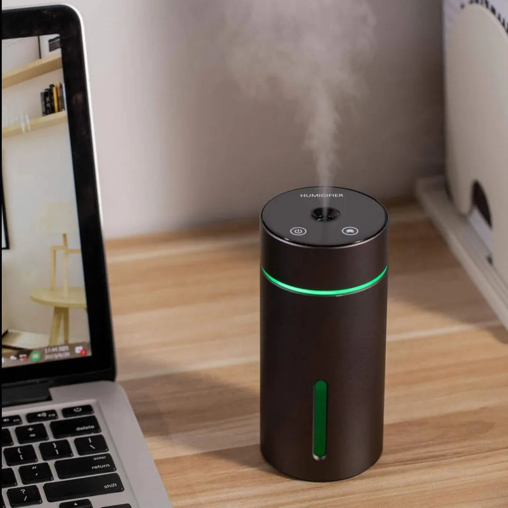 Aluminium car humidifier and essential oil diffuser with night light, 66mm diameter, 260ml capacity