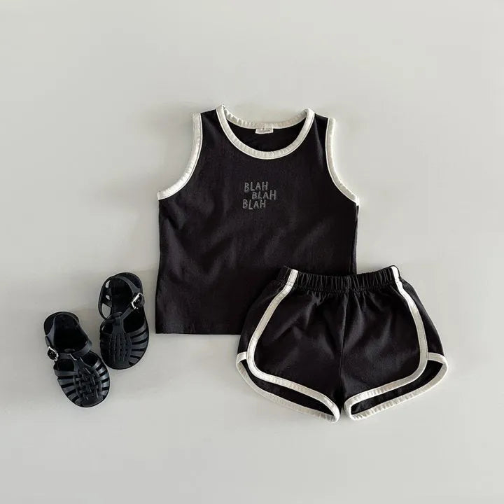 Cotton sports vest and shorts casual children suit in green, pullover style, for height 80-130cm