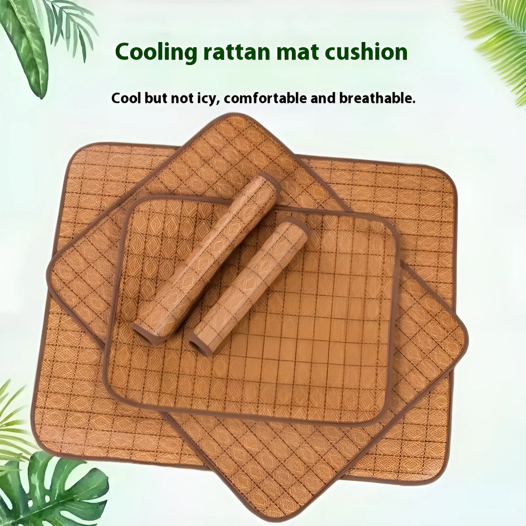 Brown rattan fibre cooling mat for dogs available in six sizes