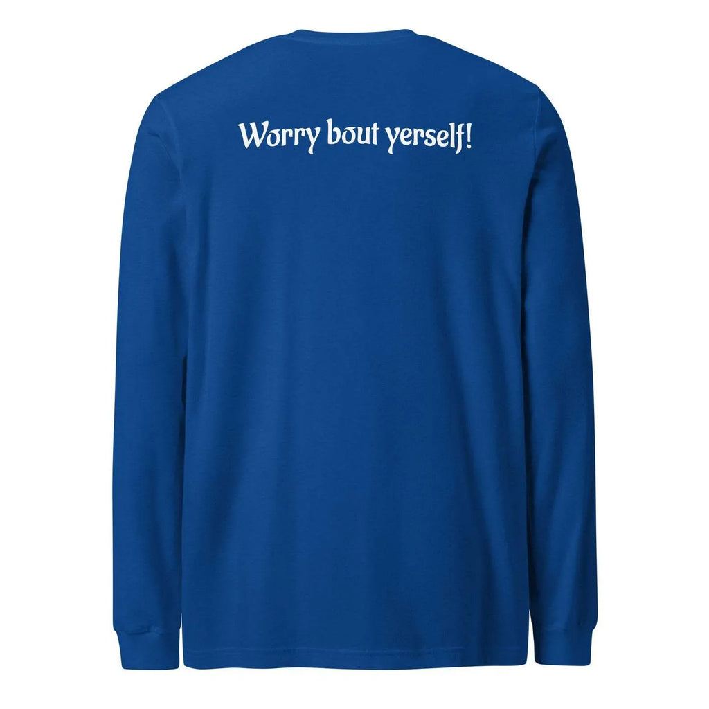 Blue men's loose round neck casual sweater with printed patterns and Japanese Korean styling