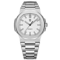 Men's stainless steel automatic waterproof barrel-shaped wristwatch, 14mm thickness, business style, blue dial and rose gold case