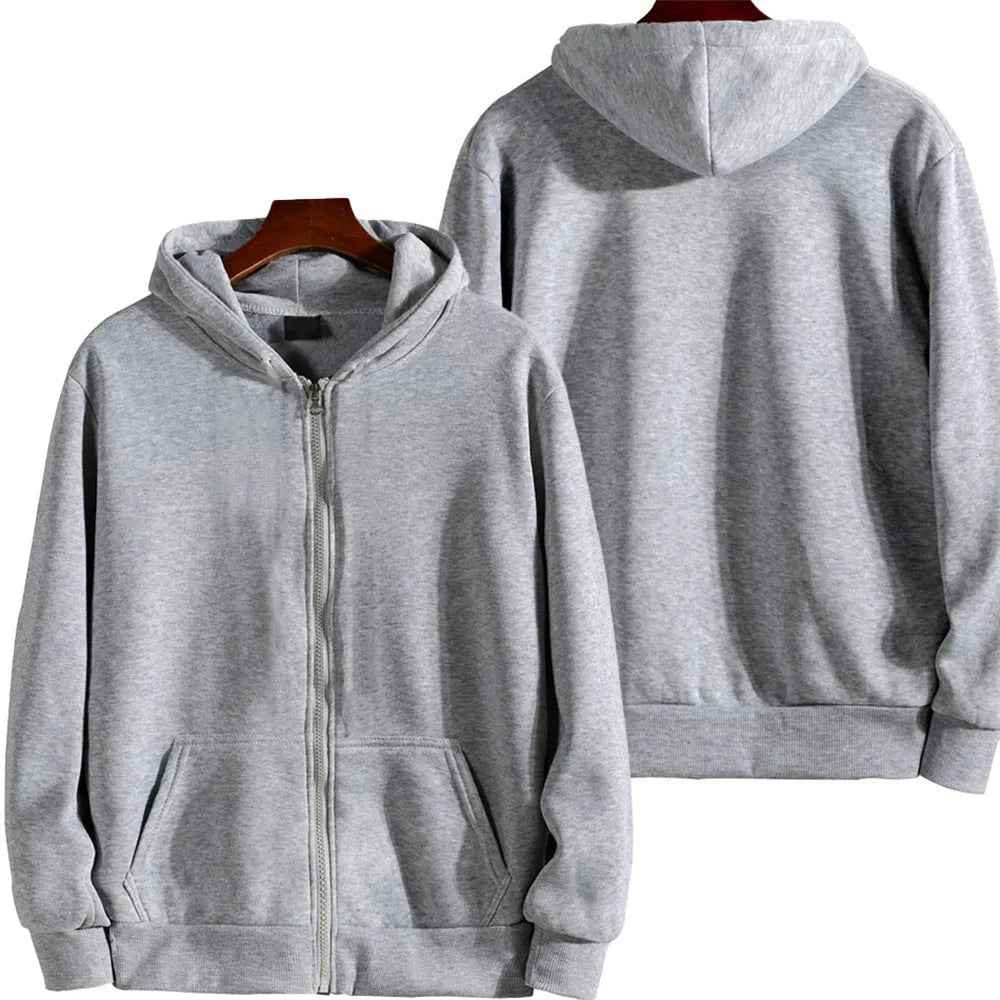 Men's solid colour loose sports zipper jacket with front zip and cardigan style