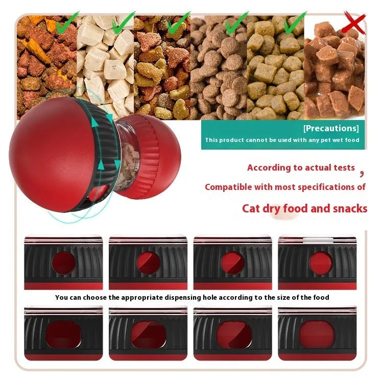 Rotating plastic cat toy with food dropping mechanism and sound effects