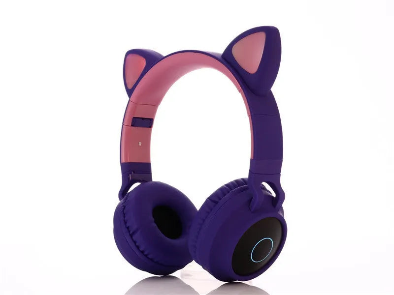 Cartoon cat ears wireless Bluetooth gaming headset in green, light blue, pink, purple or skin tone colours