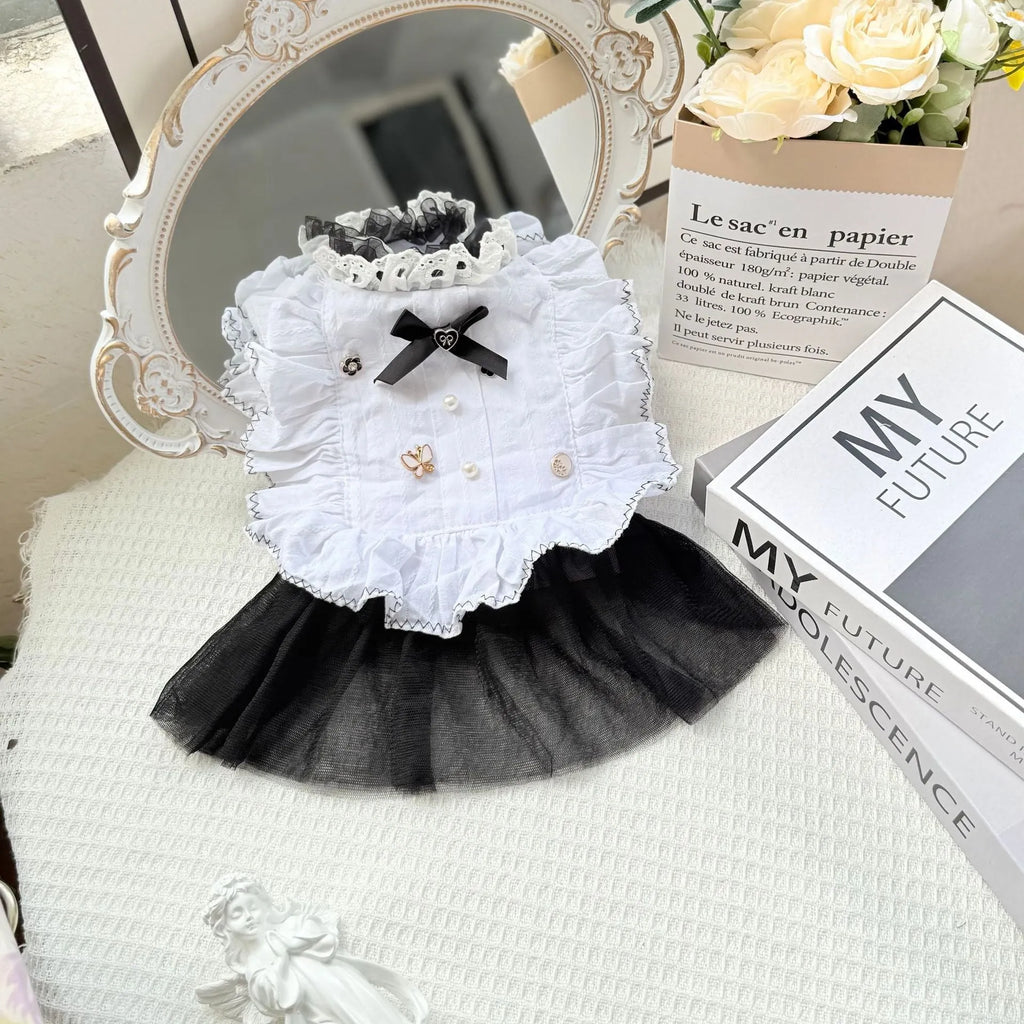 White yarn princess-style waltz gauze skirt for small dogs with five available sizes