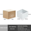 White plastic Suit Cube dessert display stand with six tiers showing cupcakes