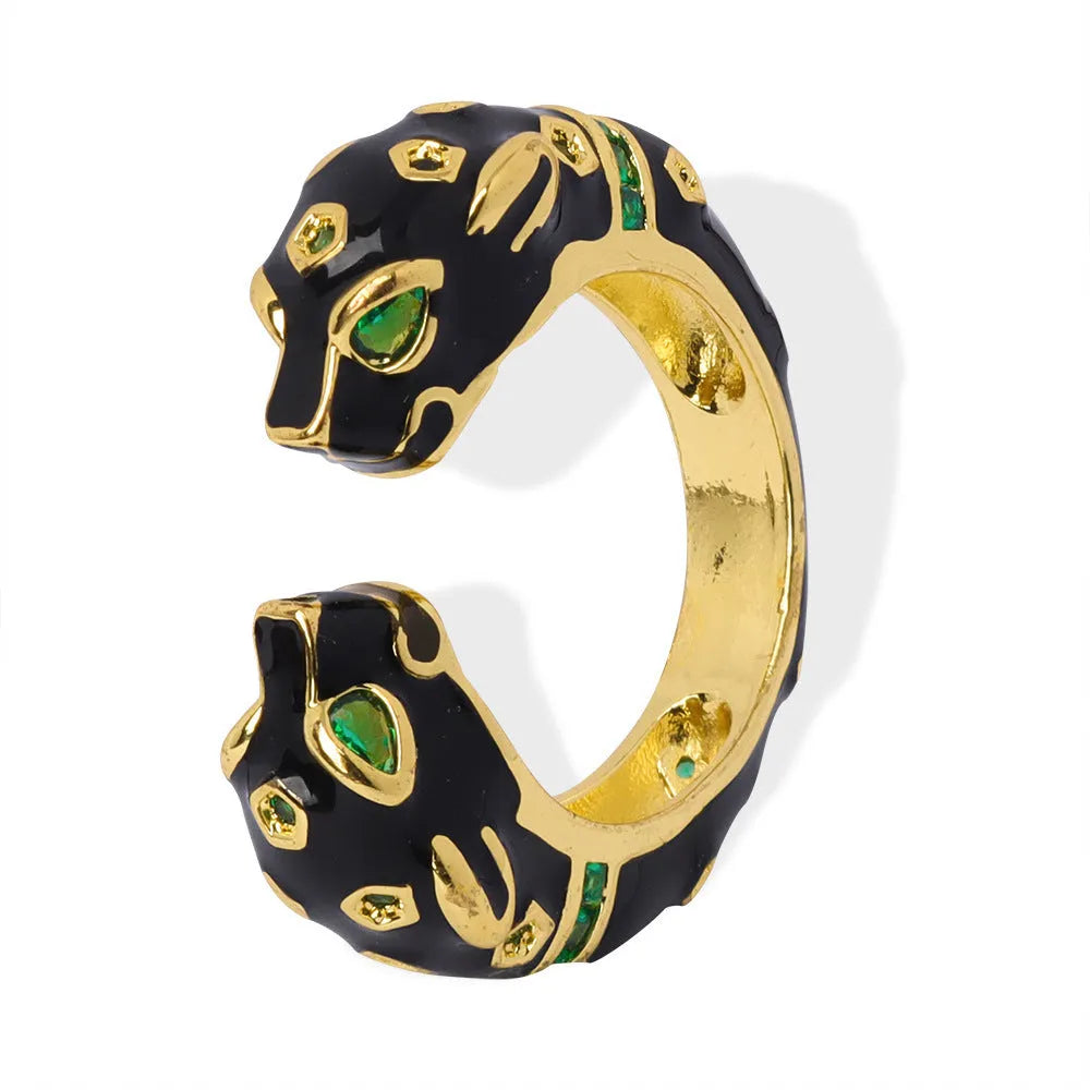 Women's black cheetah print open geometric ring in size 7