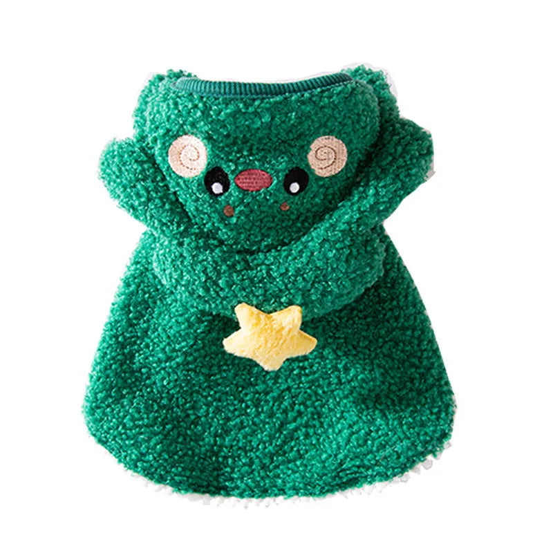 Cat autumn winter Christmas thickened elk cloak pet clothing polyester cartoon style brown green elk drawable