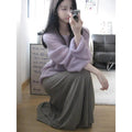 Women's purple round neck blouse with hollow out design and princess sleeves in ice silk fabric