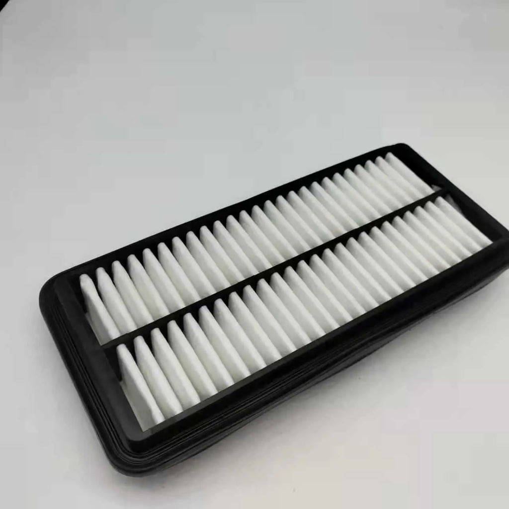 Black rectangular car air filter for Modern vehicles, dimensions 256mm by 113mm by 40mm.
