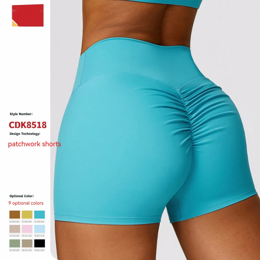 Women's high waist yoga shorts in nylon fabric with belly support design