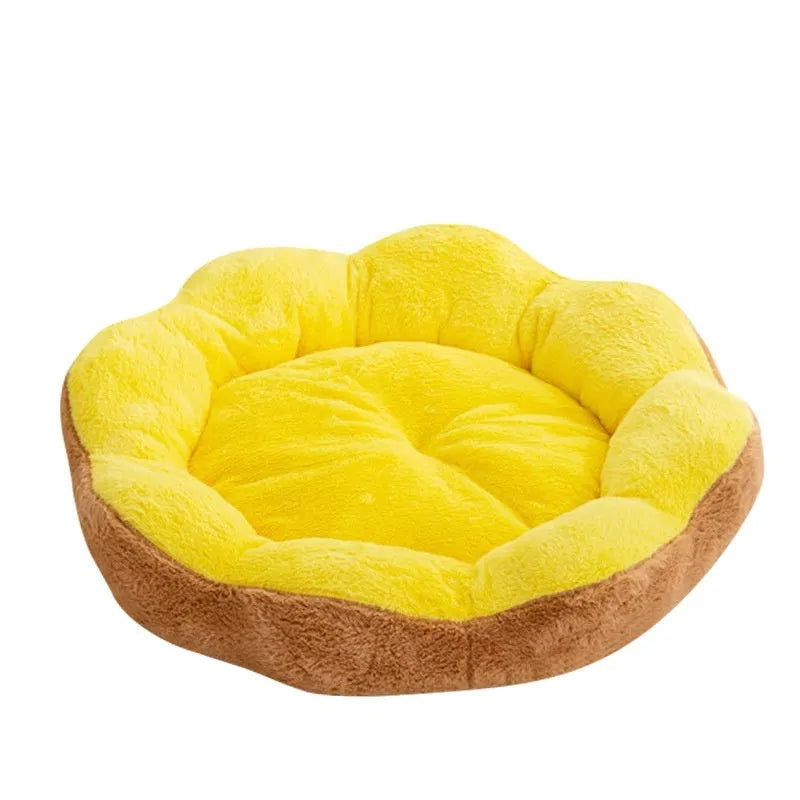 Detachable rabbit plush round nest cat bed showing flower nest colour patterns in multiple sizes