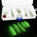 Set of five 3D fluorescent hard fishing baits with luminous coating for underwater use