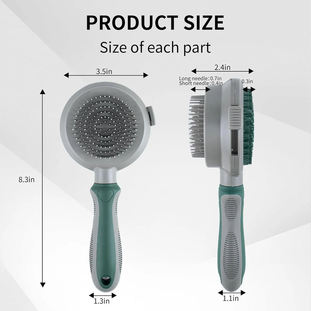 Two-sided silicone pet grooming brush with retractable slicker brush and octopus-teeth massager