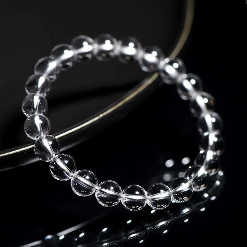 Natural Donghai Old Mine white crystal bracelet with geometric round beads in white water style