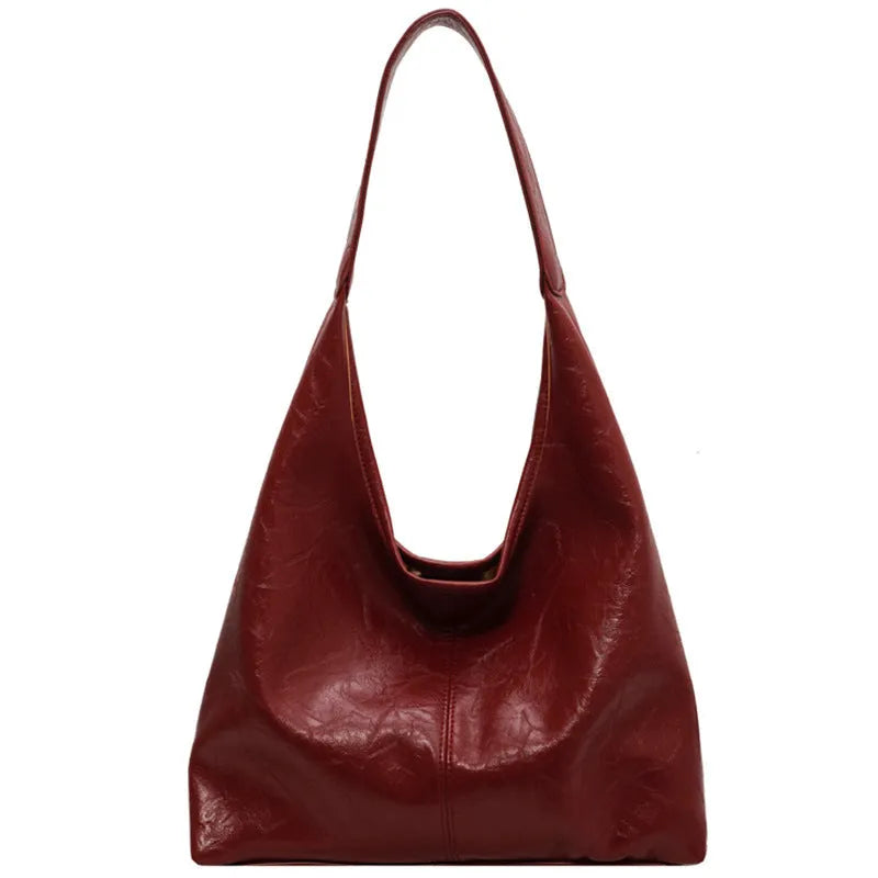 PU leather shoulder bag in street trend style with large capacity and multiple pockets