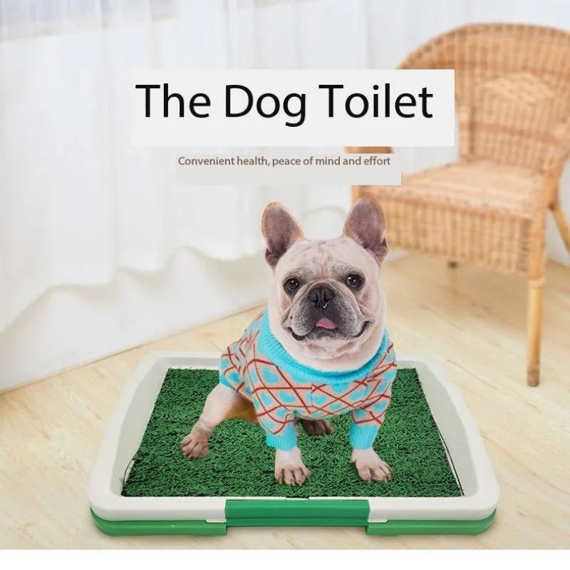 Three-layer pet dog grass patch toilet with green removable grass mat for indoor training