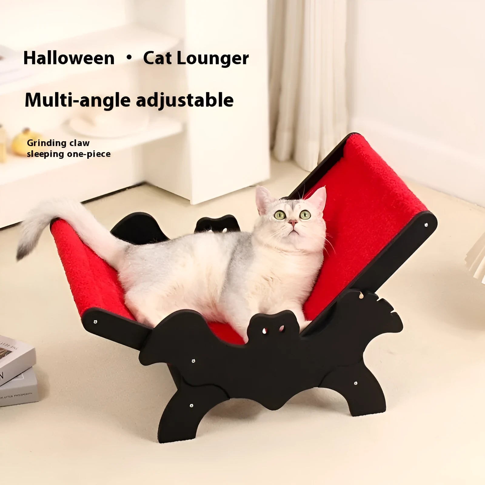 Black and red bat design wooden cat recliner pet bed MW-054