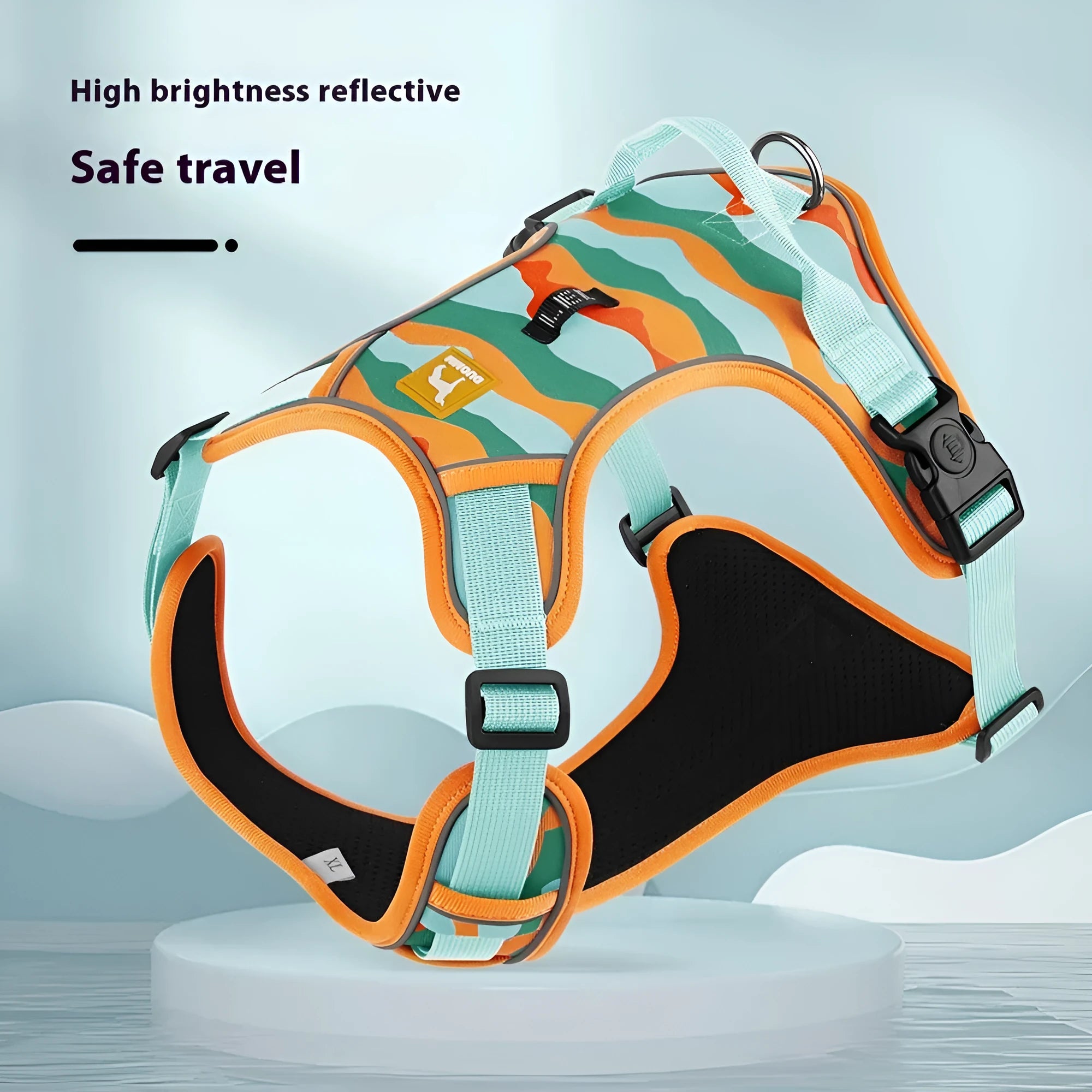 Orange reflective dog harness with double-ended lead for medium breed control during walks
