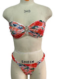 European style floral print tube top bikini set in polyester fabric for swimming
