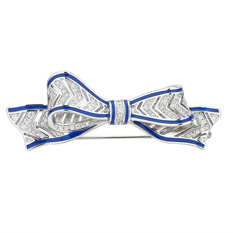 Copper oil dripping floral bow brooch for women suit cheongsam decoration fixation blue red