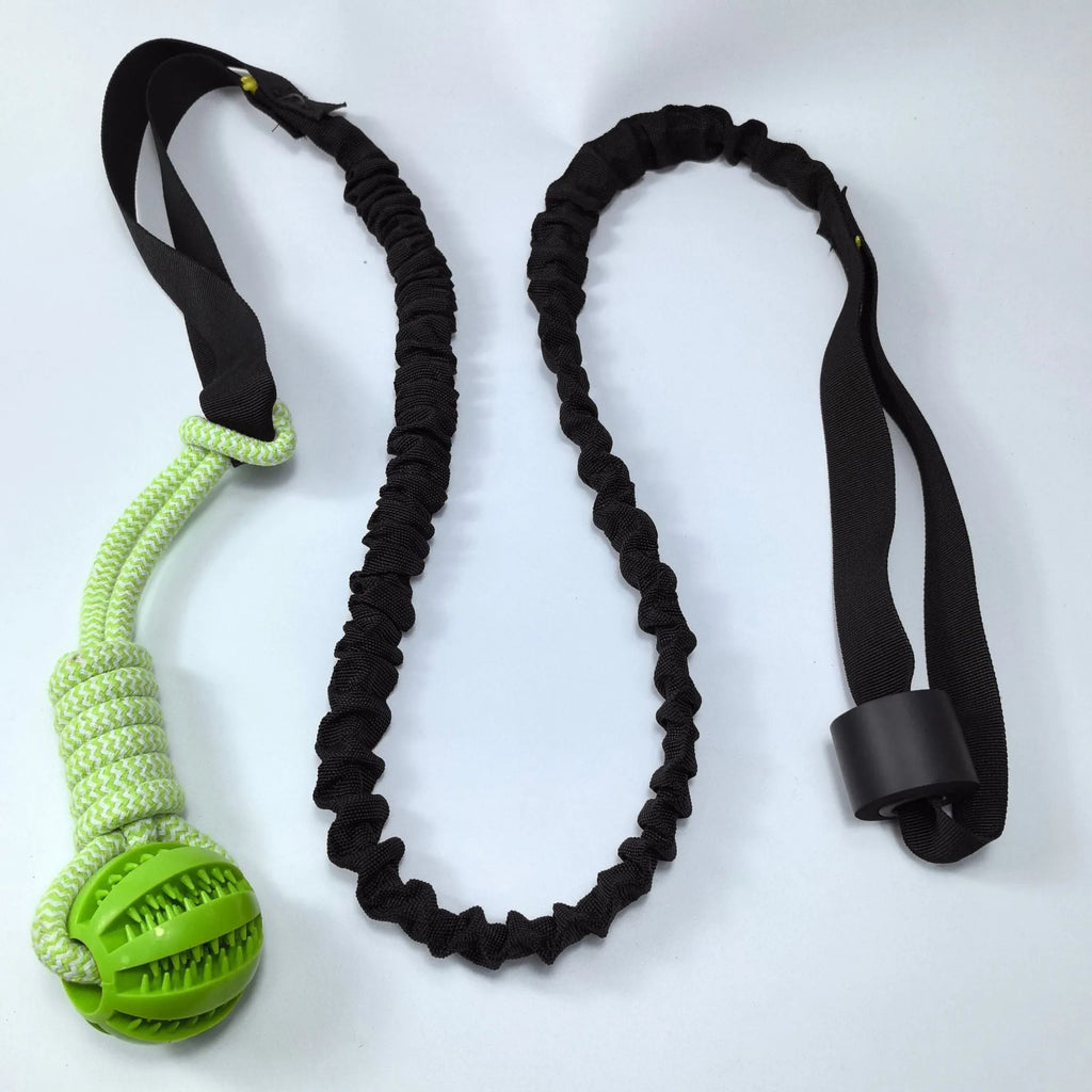 Braided cotton dog tug rope toy with multiple knots in green corncob design