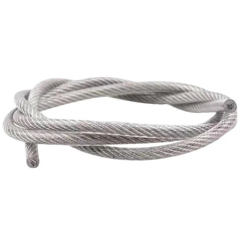 304 stainless steel anti-theft wire rope showing double twist construction and optional nylon coating