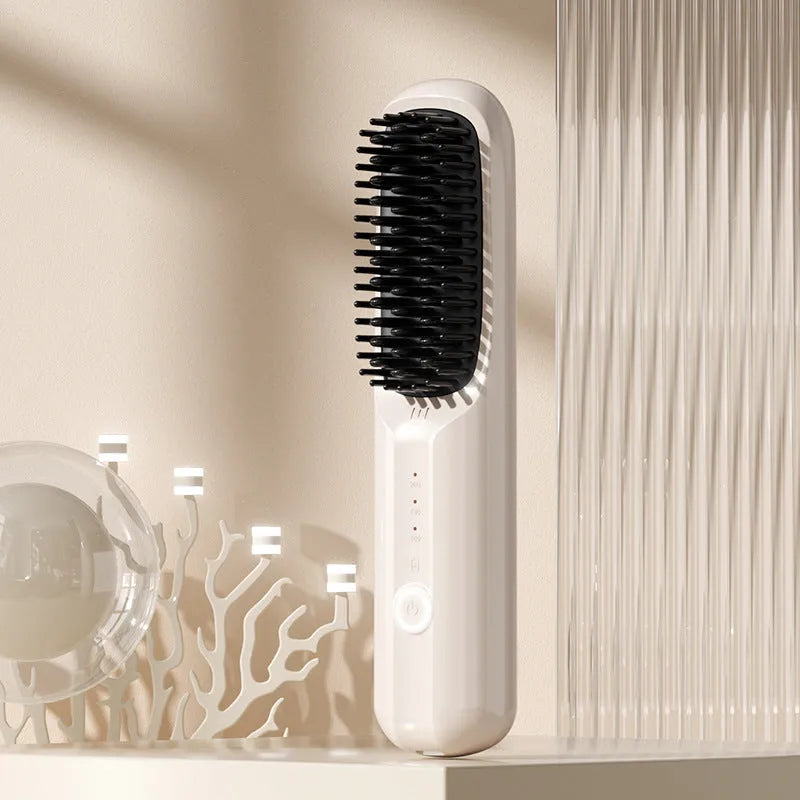 Wireless anion hair straightening comb in beige, black, pink or purple colours
