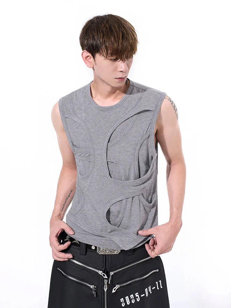 Man wearing a solid grey lyocell sleeveless vest with a round neckline.