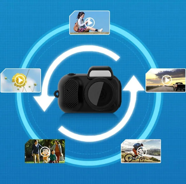 Black Y3000 HD compact sports camera with small display screen on a textured background.