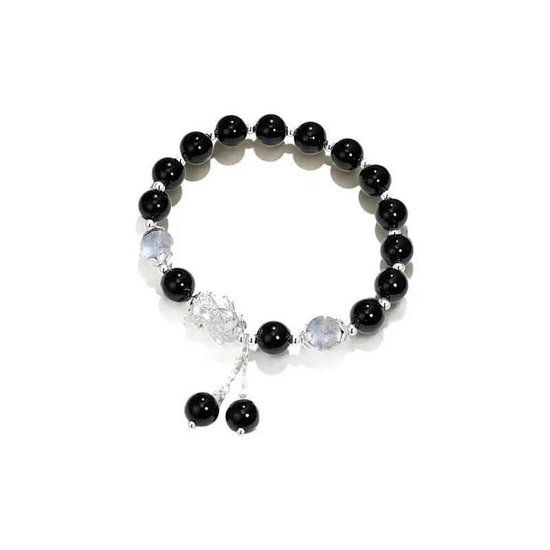 Natural black agate and grey opal couple bracelets with 10mm wave-shaped beads