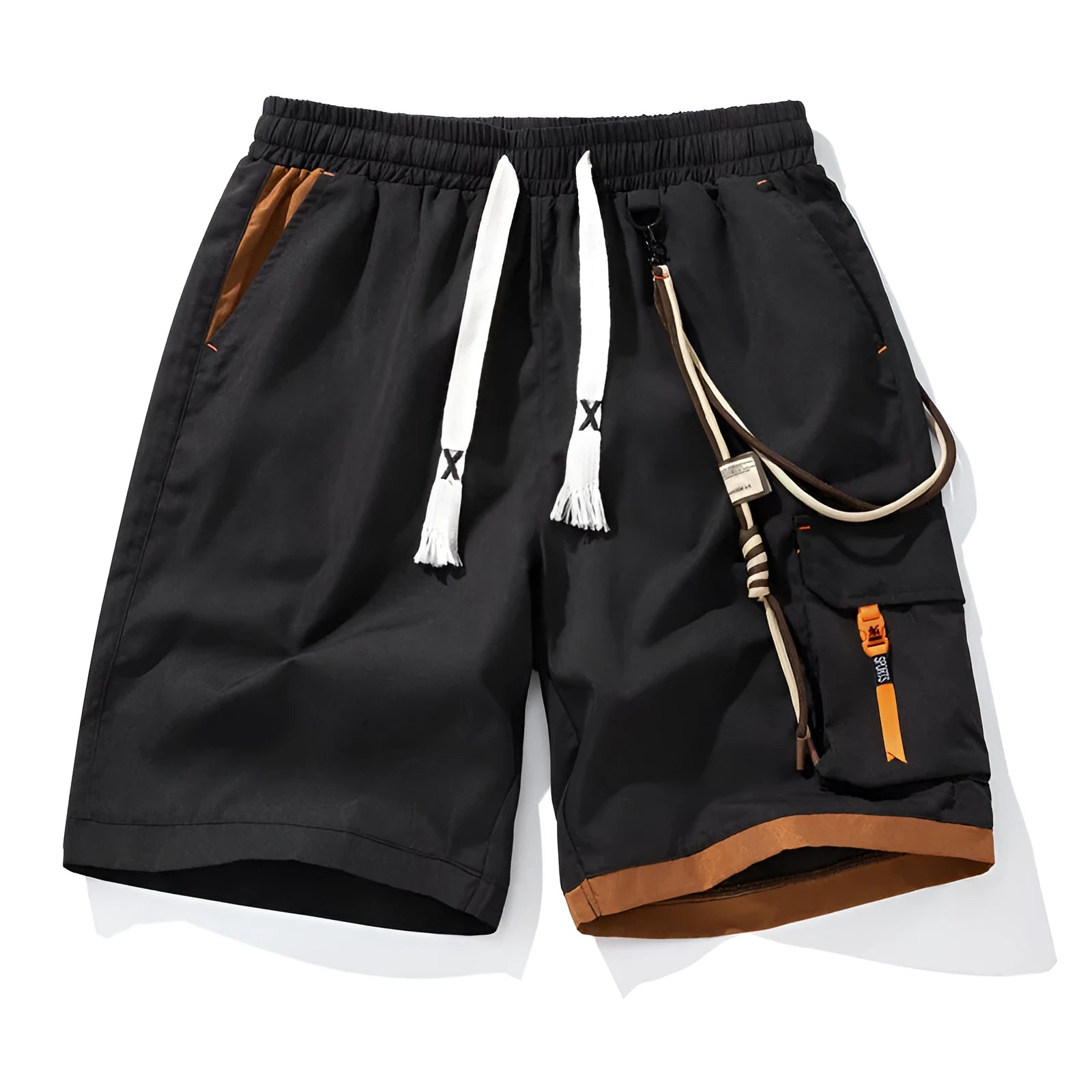 Coffee coloured men's plus-size bamboo fibre shorts with a high waist and loose straight-leg fit.