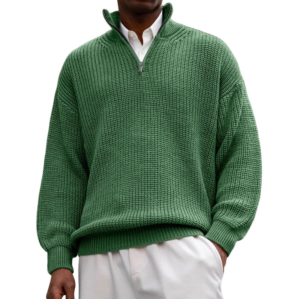 Fashion men's casual long sleeve half-zip stand collar polo shirt pullover sweater in black