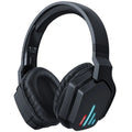 Luminous black wireless gaming headphones with head-mounted design and noise reduction features