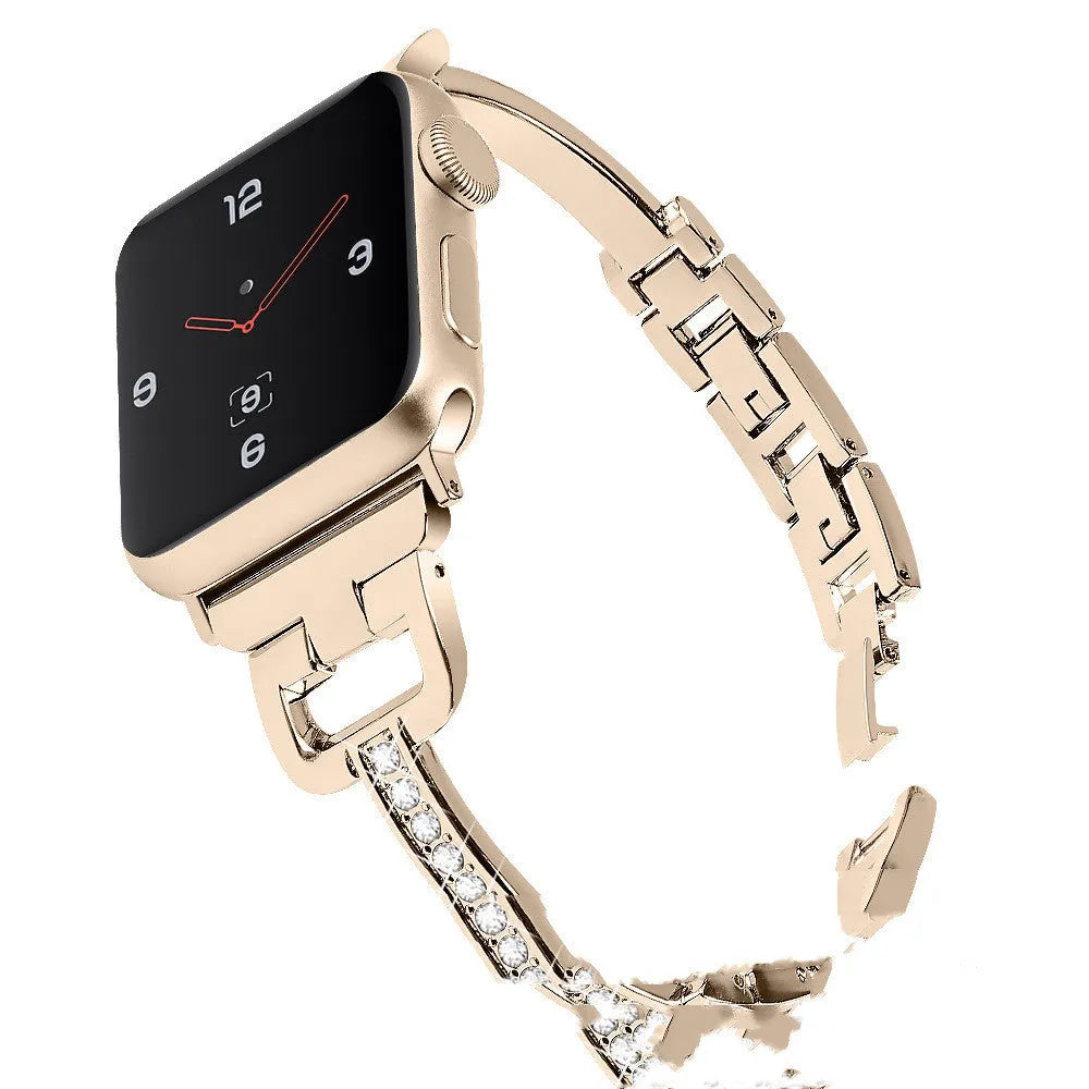 D-shaped metal diamond-cut strap for Apple Watch in multiple colours on a watch body.